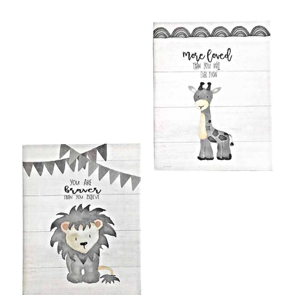 Baby Safari Animals Canvas Wall Art - Nursery Decor‎ - Set of 2/11 X 14 in